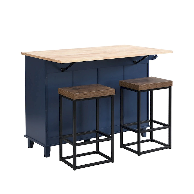 Topmax Farmhouse Kitchen Island Set With Drop Leaf And 2 Seatings