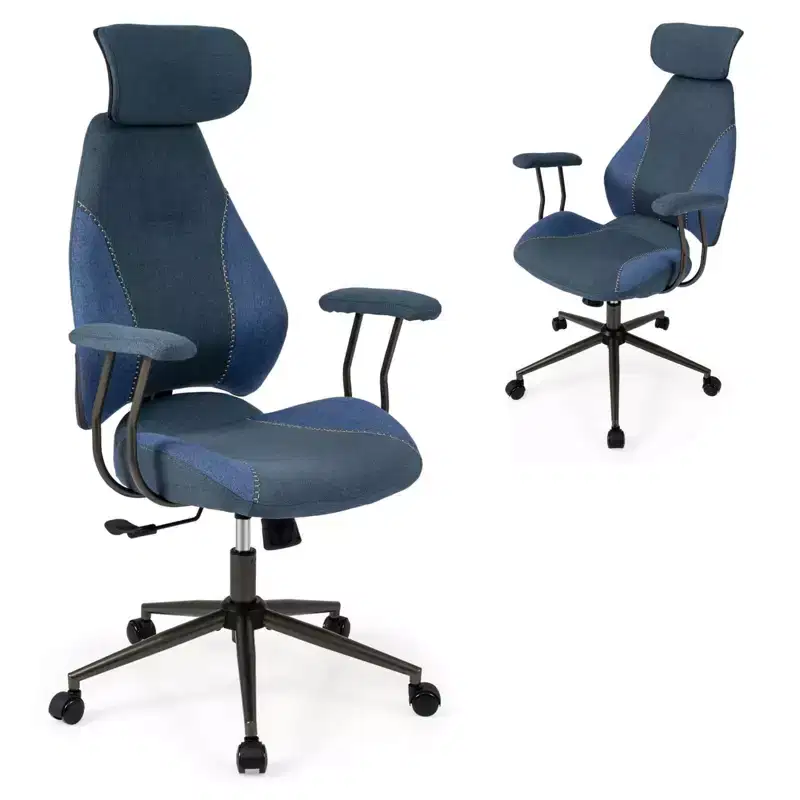 Ergonomic Office & Gaming Chair with 2D Headrest, Rocking Backrest & Wheels - Blue/Brown/Beige