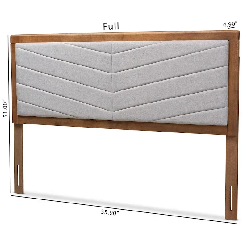 Upholstered Wood Headboard with Chevron Tufting - Light Grey