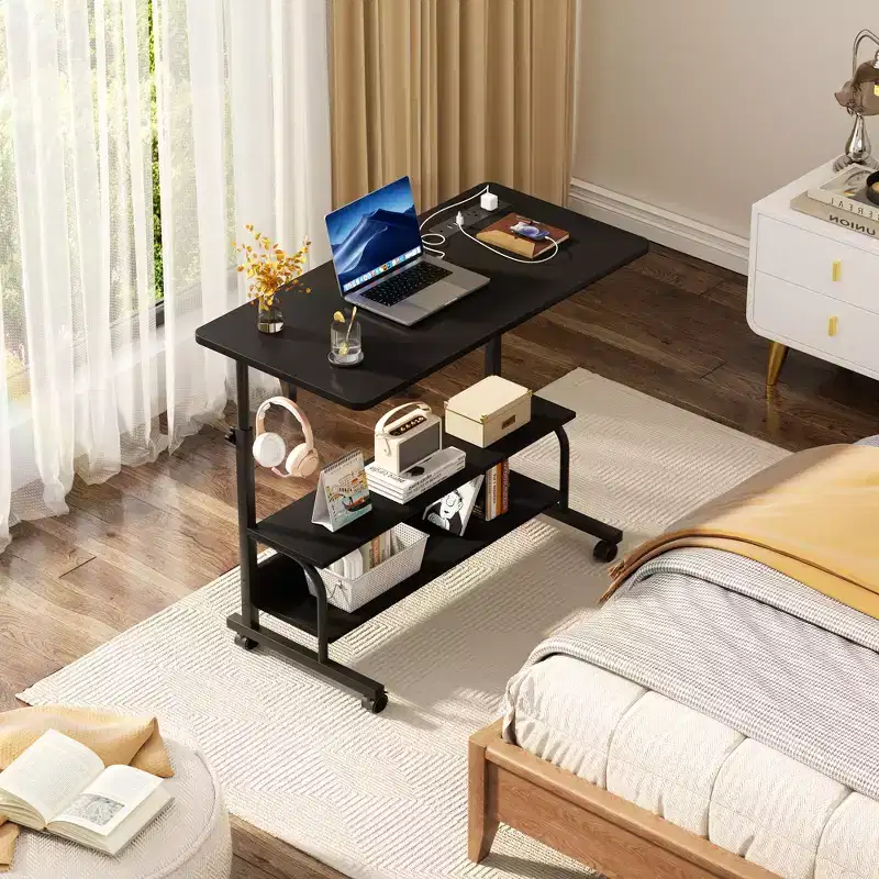 32 Manual Standing Desk with Storage Shelves, Computder Desk with Charging Station