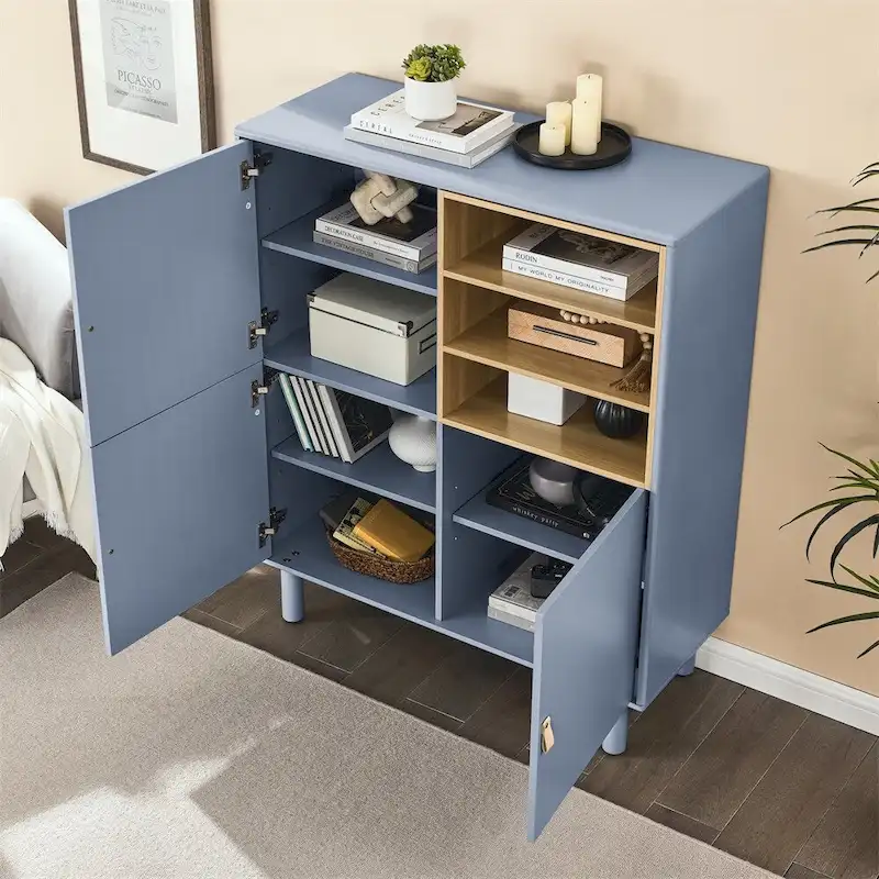 Modern Wood Sideboard Cabinet with Round Legs and Shelf
