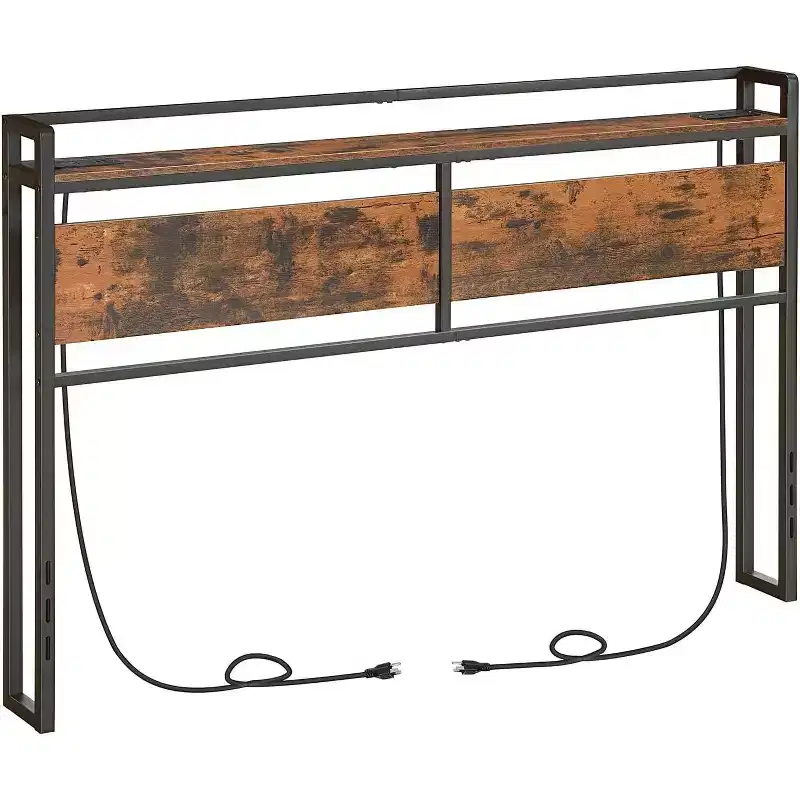 Queen Size Headboard with Charging Station (2 Outlets & 4 USB Ports), Adjustable Height Head Board with Storage Rack