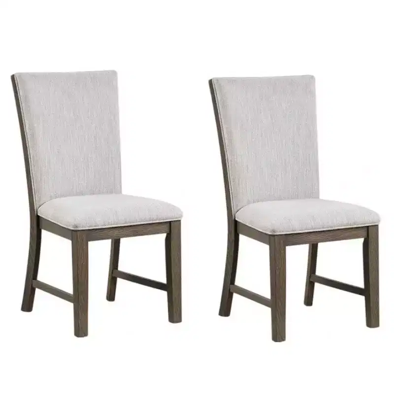 Royal Hampton Side Dining Chair Set of 2, Oak Brown Wood, Gray Fabric and Foam