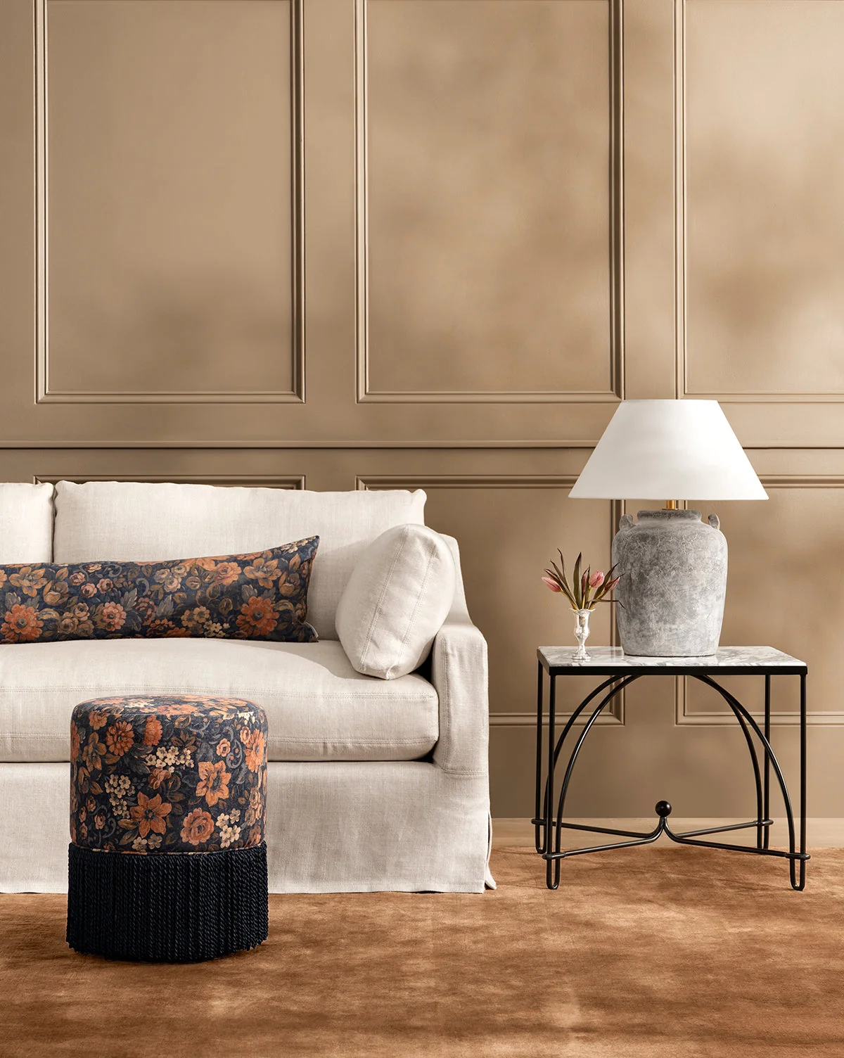 Modern Iron & Stone Side Table with Sculptural Arched Frame for Living Room
