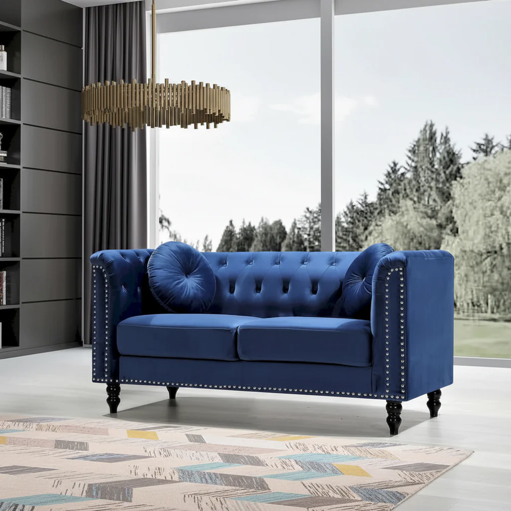 Classic Velvet Nailhead Loveseat with High-Density Foam & Wooden Frame