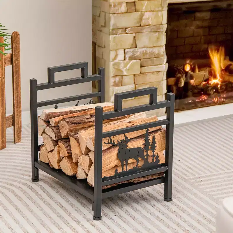 Costway 18.5 Inch Metal Firewood Rack Fireplace Log Holder with Dual Handles Solid Base