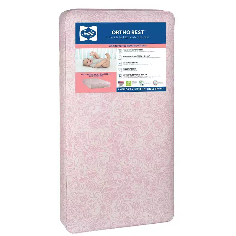 Waterproof Baby Crib Mattress & Toddler Bed Mattress, Pink Vinyl Cover, Hypoallergenic, Ultra Firm, 5.25-Inch