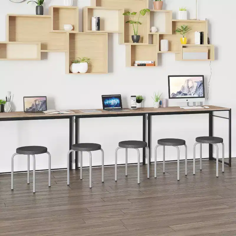 5 Pack Stackable Backless Stool - Black Seat, Silver Powder Coated Frame