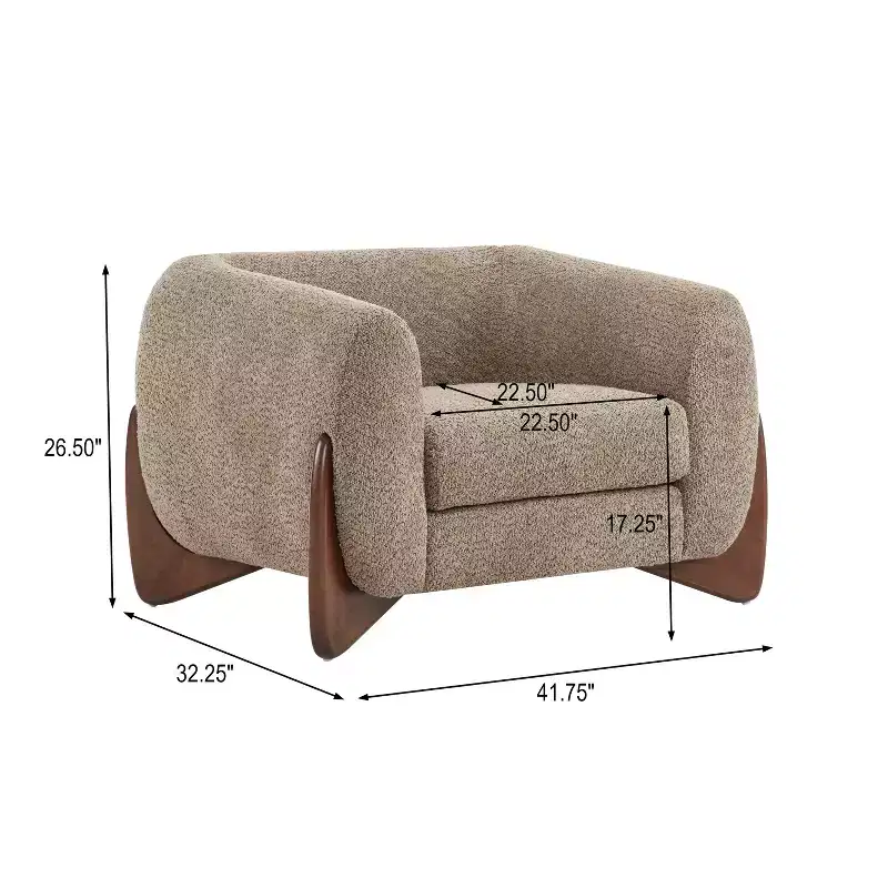 Birch Wood Boucle Upholstered Club Chair