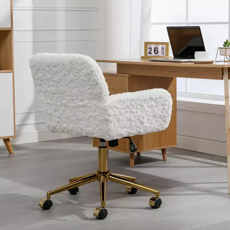 Velvet Office Chair with Gold Metal Base - Adjustable Height, Swivel, Padded Seat, Home & Office Desk Chair