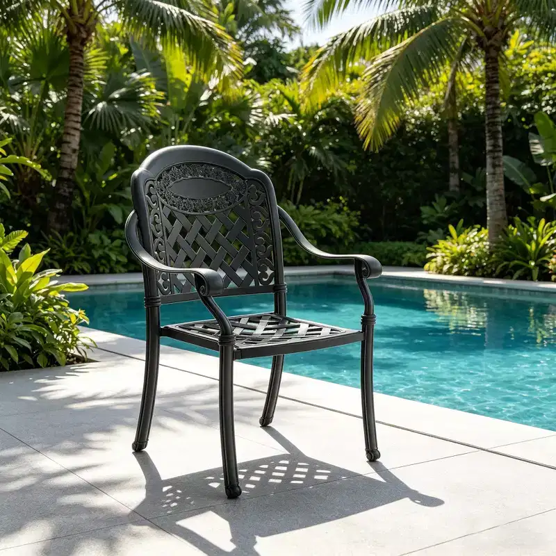 Set of 4 Cast Aluminum Patio Dining Chairs, Black Rust Resistant Frame with Water Resistant Cushions