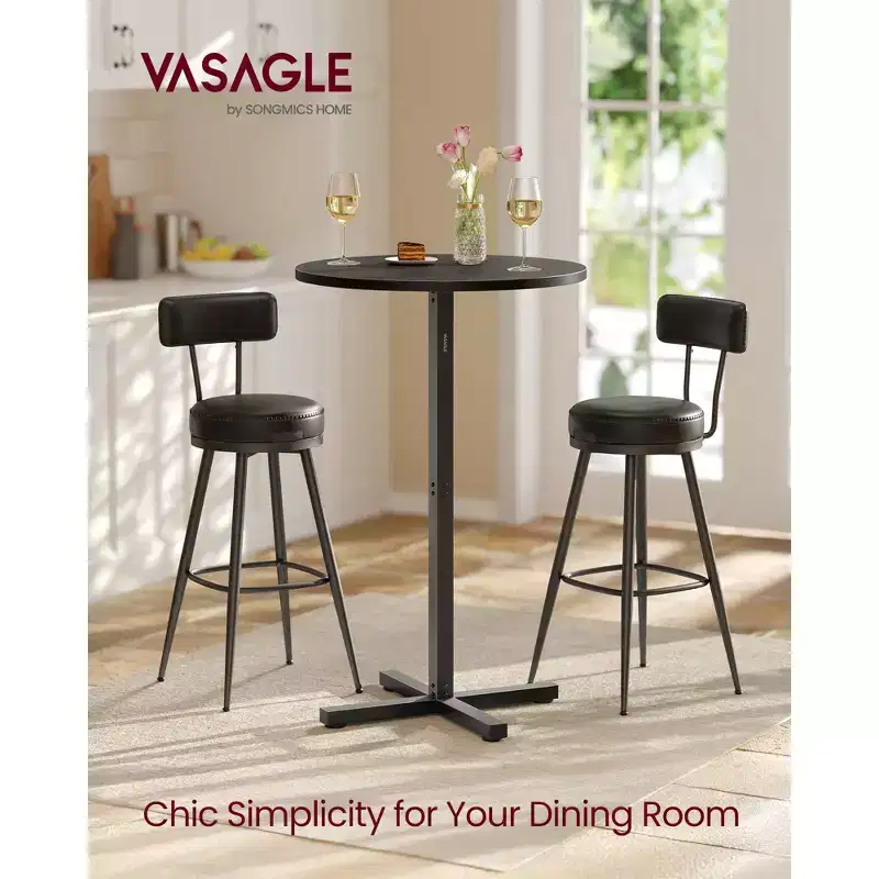 Round High-Top Cocktail Table for Small Spaces, 23.6 Inch Dia Bar Table with Cross Base and Adjustable Feet, Seats 2-3, 41.1 Height