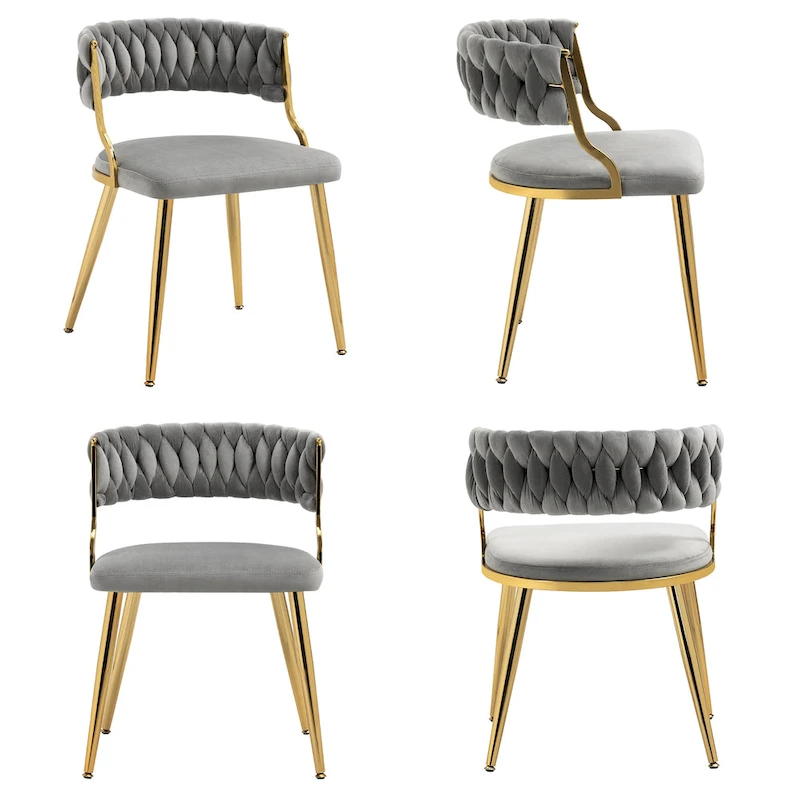 Set of 4 Velvet Dining Chair with Golden Metal Legs
