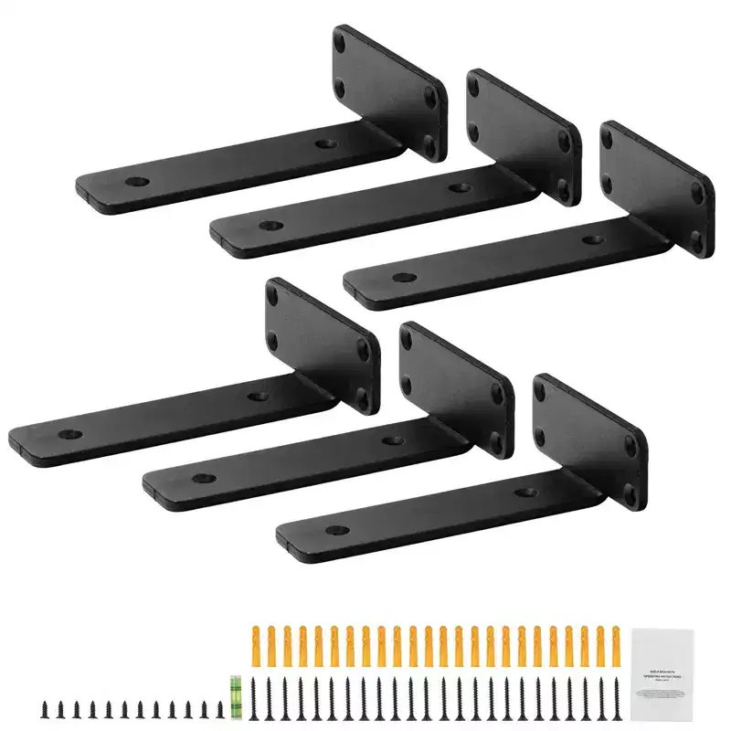 Heavy Duty Floating Shelf Brackets, Matte Black, 8