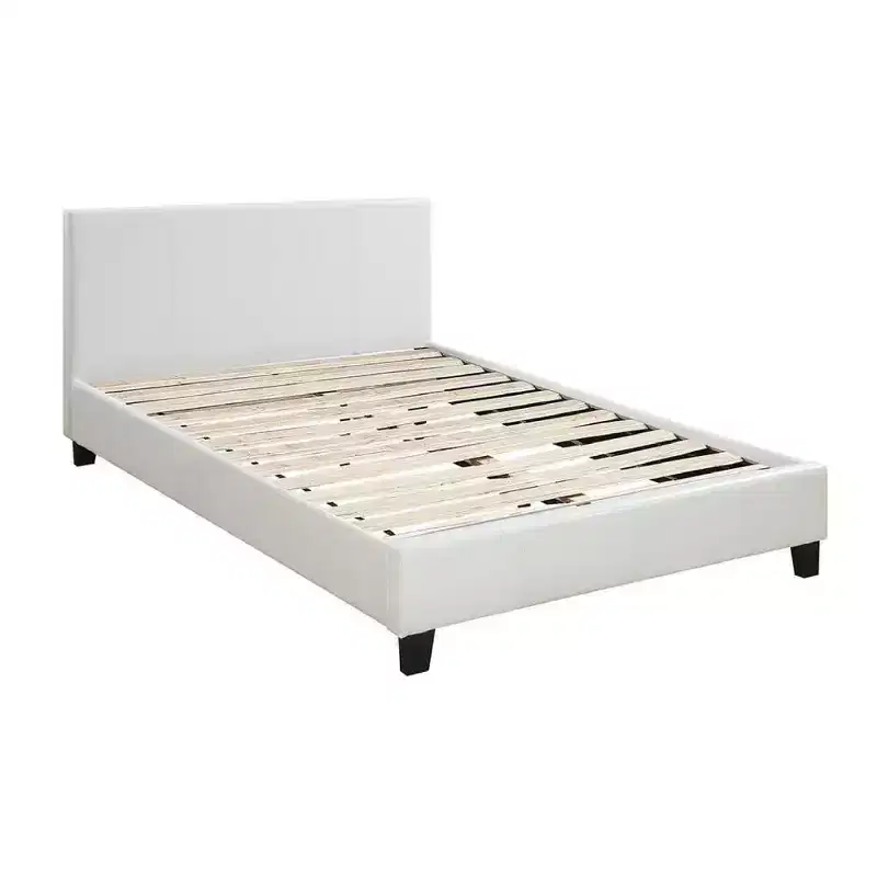 Royal Hampton Transitional Style Leatherette Queen Bed with Padded Headboard, White