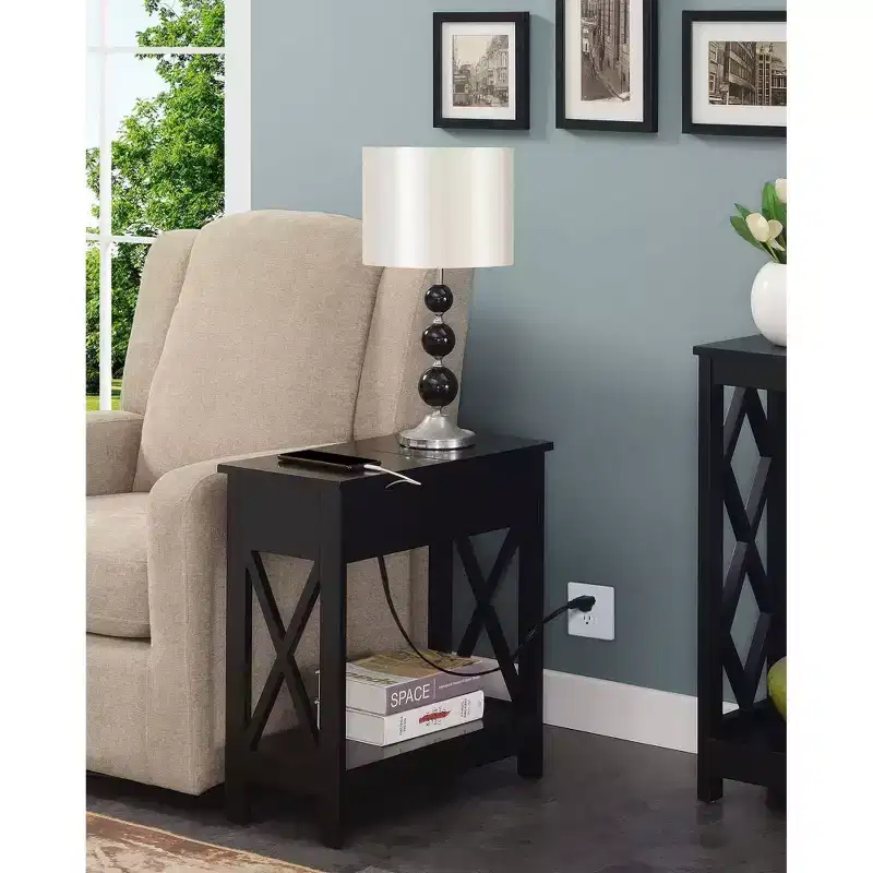 MDF Flip-Top End Table with Charging Station 24''H x 23.75''W x 11.25''D