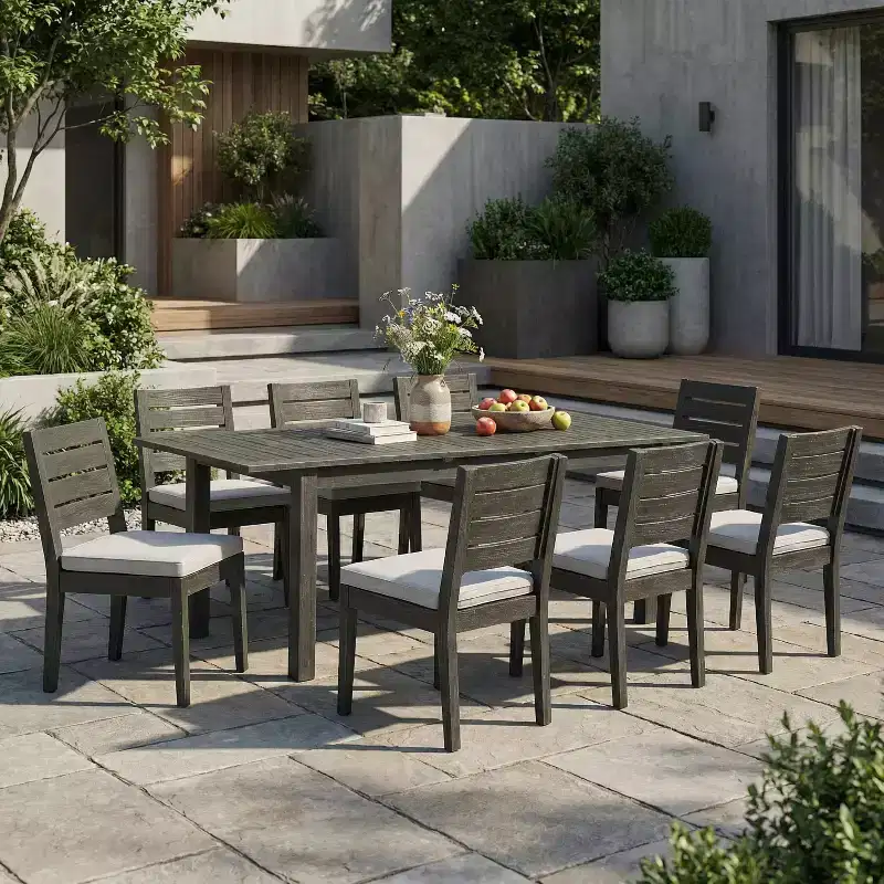 Christopher Knight Home Rani Modern 9 Piece Acacia Dining Set with Expandable Slatted Table and Cushions