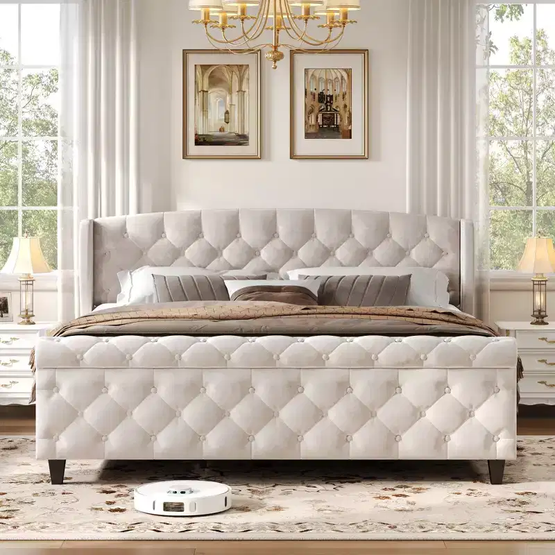 Christopher Knight Home Boyle Upholstered Sleigh Bed with Wingback Headboard and Scroll Footboard