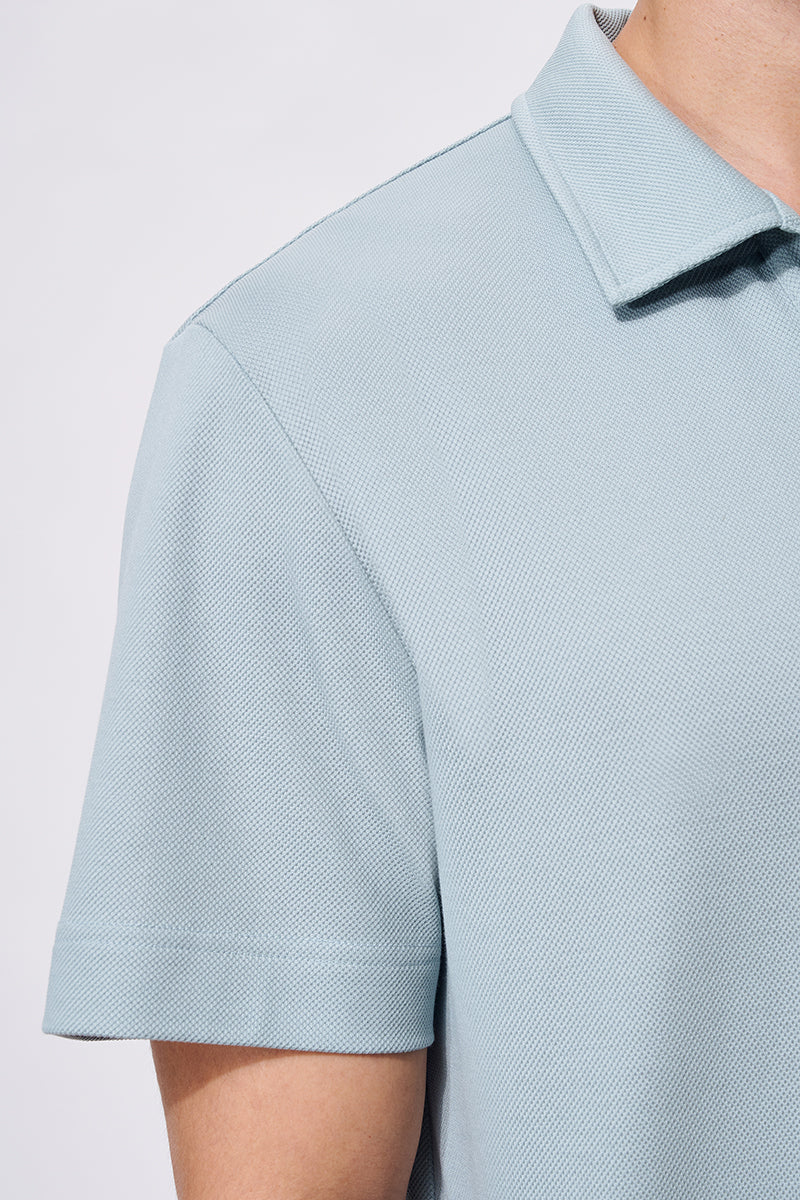 Waffle-Knit Buttonless Polo – Teal Green