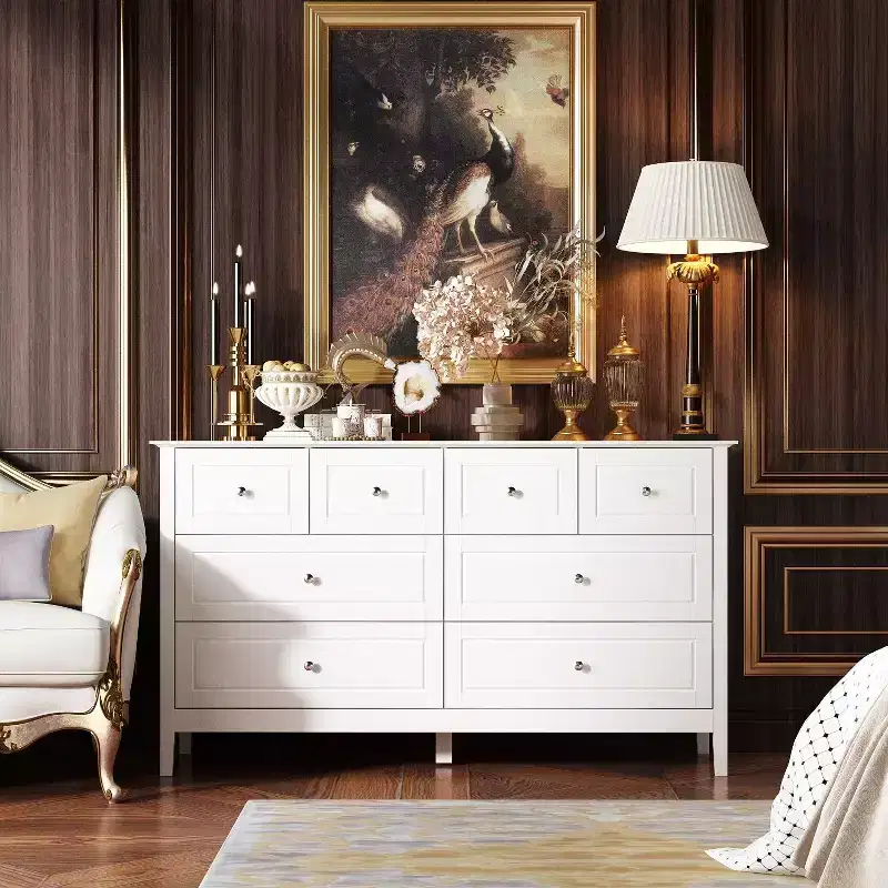 Famapy Classic Design 8 Drawer Cabinet Dresser Organiser For Bedroom White