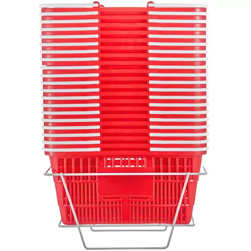 VEVOR Shopping Basket, Set of 20, 21L Durable Plastic Grocery Basket with Handle and Stand, 16.5 x 11.8 x 8.27 inch Portable Shop Basket Bulk, Red