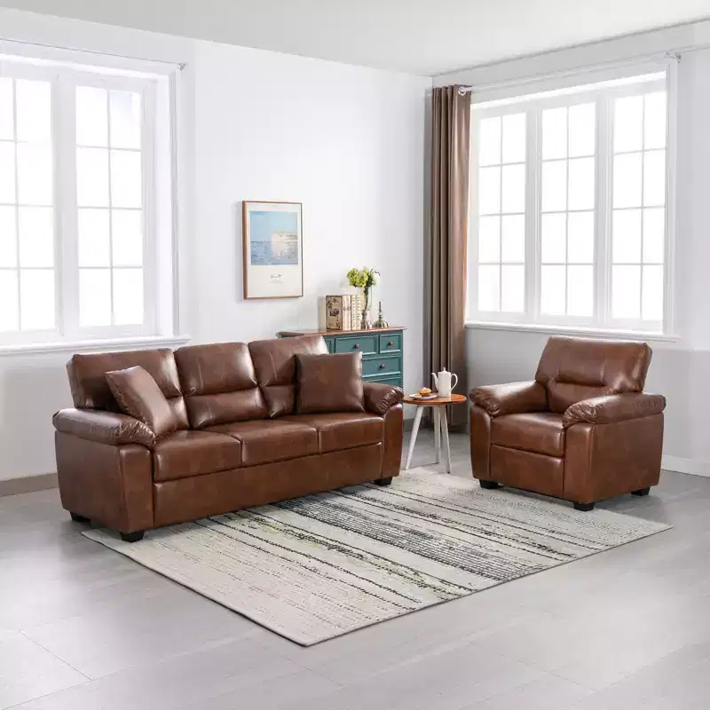 Faux Leather Sofa and Chair ,Ultimate Comfort Couch for Living Room-Morden Fort