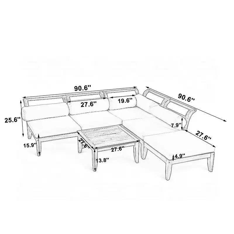 Whisen 6-Piece Patio Set with Daybed, Tea Table & Ottoman