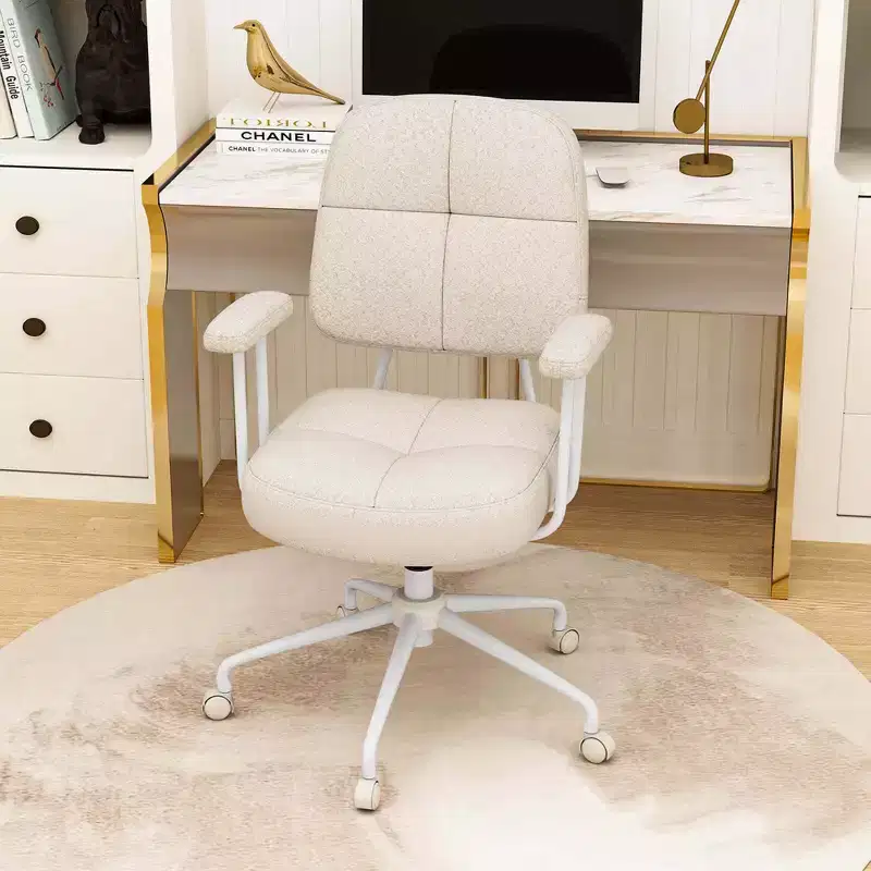 Costway Home Office Chair Leathaire Upholstered Task Chair with Cushioned Back & Armrests Brown/Beige