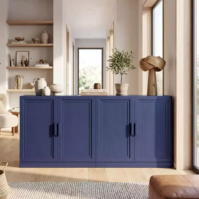 PexFix 62W Sideboard Buffet Cabinet Freestanding Kitchen Storage Cabinet with 4 Doors & Adjustable Shelves Heavy Duty Accent Console Cabinet