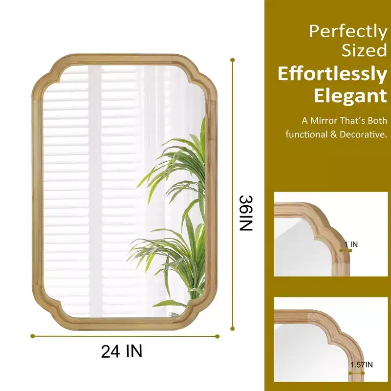 24 x 36 Rounded Corner Solid Wood Frame Decorative Mirror Modern Farmhouse Wall Mirror For Bedroom Bathroom Living Room Entryway Natural
