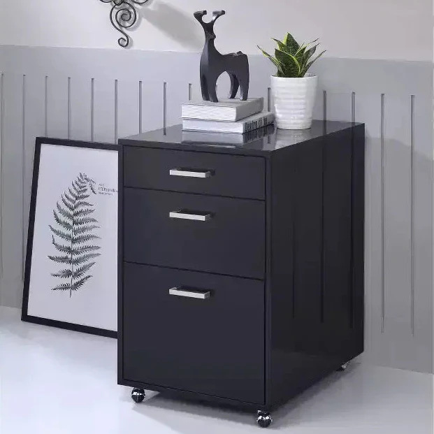 Filing Cabinet — High-Gloss Black/Chrome Finish