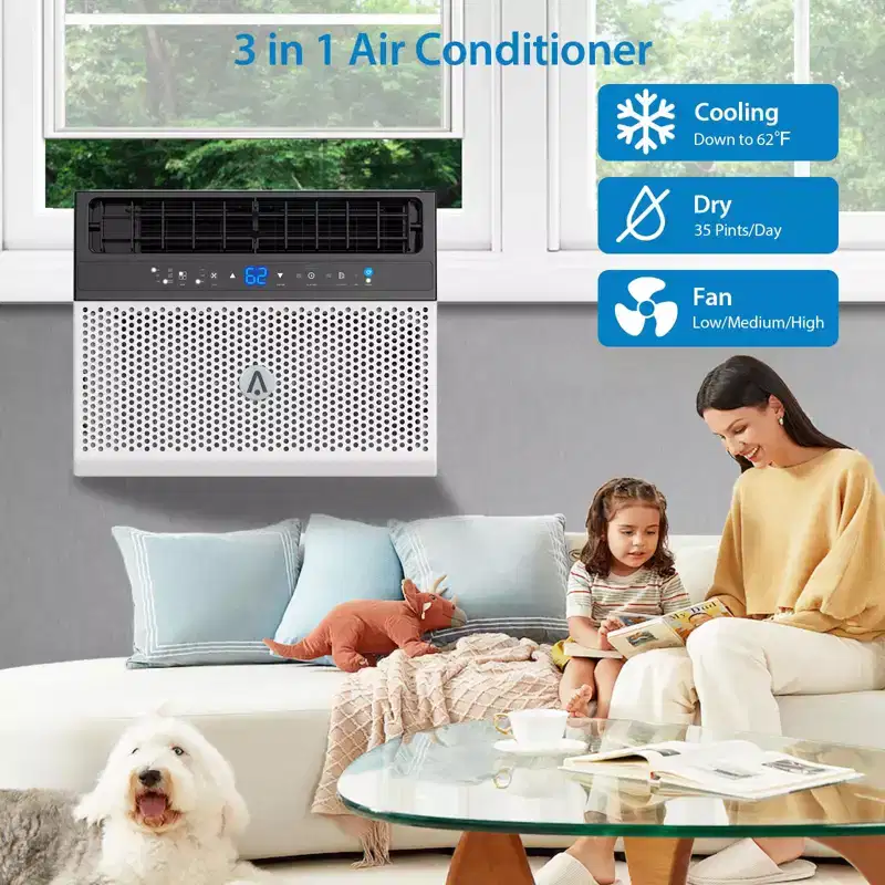 Acekool 8,000 BTU Window Air Conditioner, U-Shaped Quiet AC Unit with Dehumidifier & Fan, Cools Up to 370 Sq Ft, Remote, Easy Install