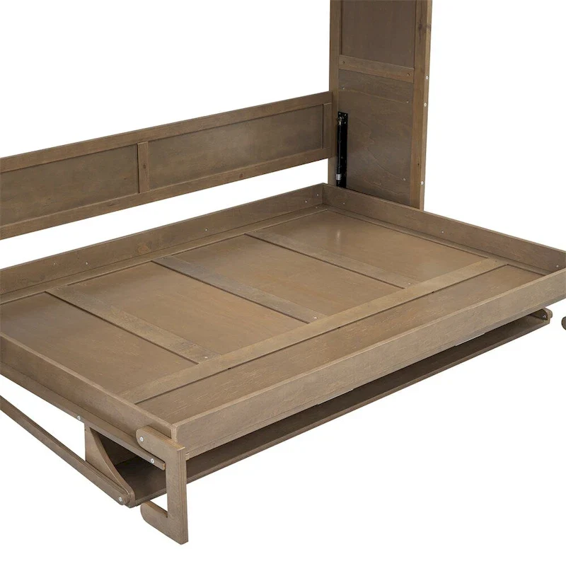 Full Size Murphy Bed with Wardrobe, Drawers, and Open Shelves