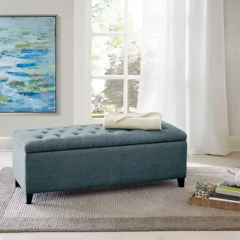 Multifunctional Storage Ottoman Bench with Top Tufted Button Upholstered Footrest Stool Bed Bench Soft Close for Couch Bedroom Entryway