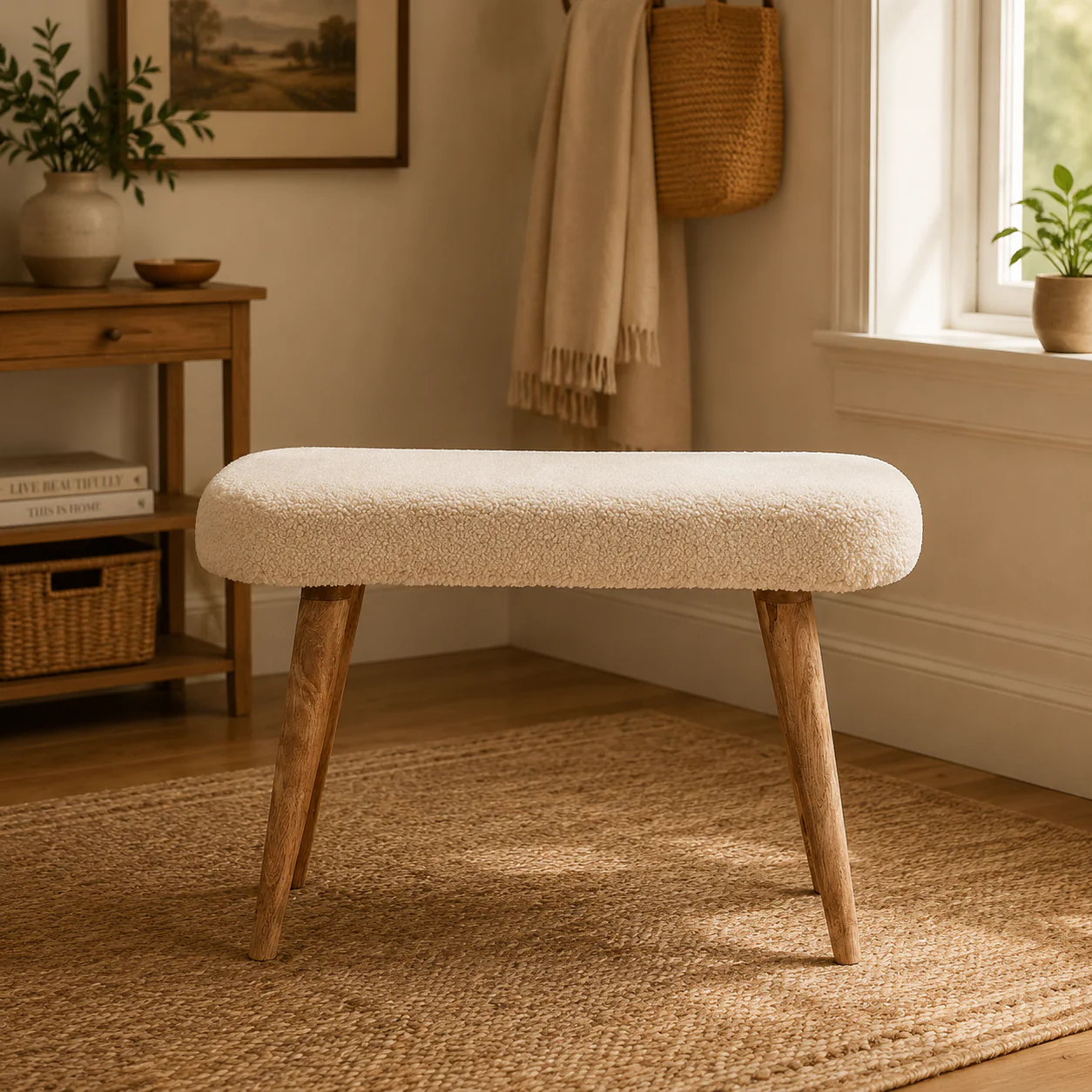 Cream Boucle Nordic Bench