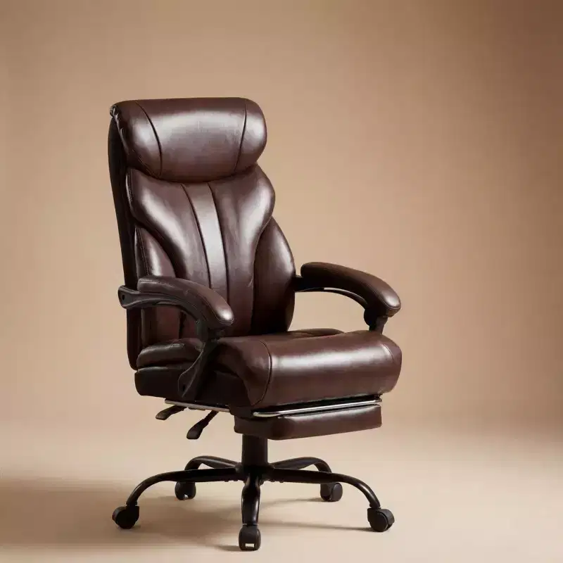 Big and Tall Office Chair, 500 lb Capacity, Reclining Executive Chair with Footrest, Ergonomic Leather Desk Chair, Coffee