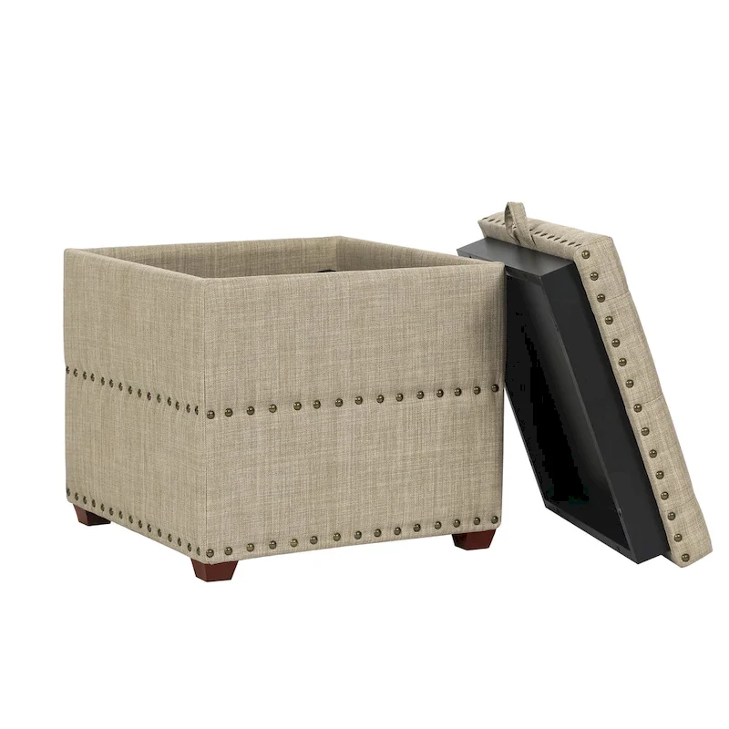 Adeco Fabric Square Ottoman with Tray