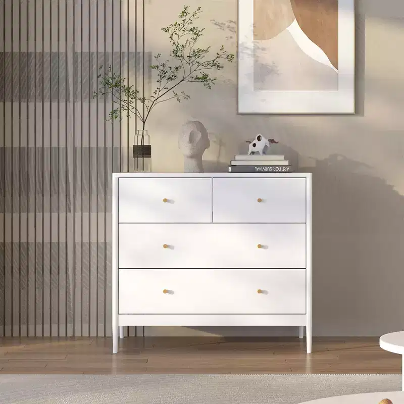 White Four - Drawer Children's Wardrobe, A Wooden Storage Cabinet Suitable For Children's Bedrooms, Nurseries, And Closets