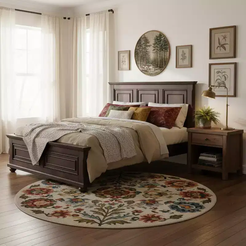 Traditional Town and Country Style Pinewood Queen Bed with Decorative Fretwork and Grooved Panels
