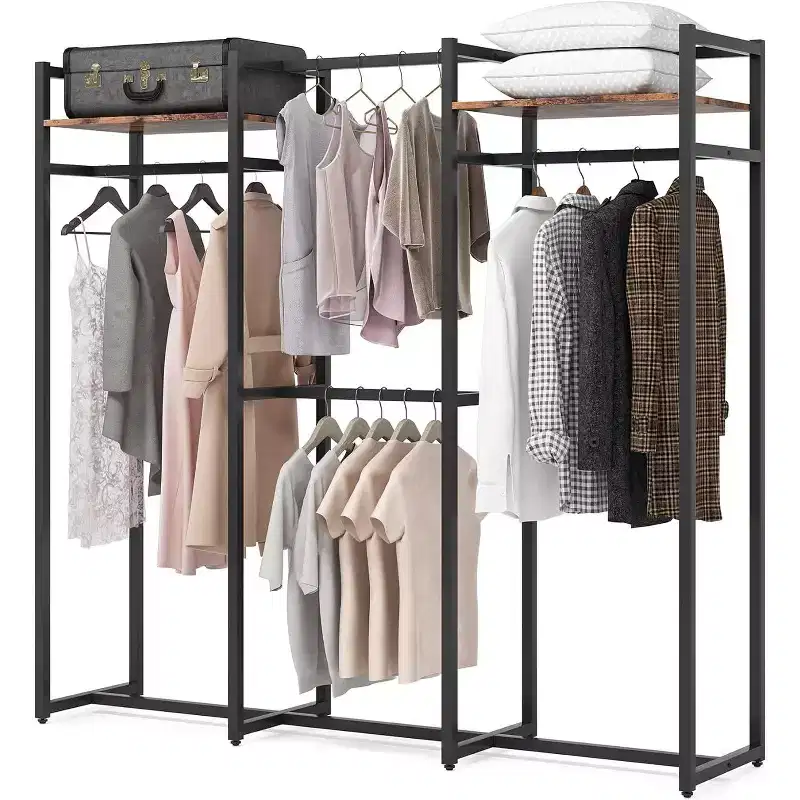 Lantine Garment Rack, Free Standing Closet Organizer with Shelves and Hanging Rod, Large Metal Clothing Rack for Hallway, Bedroom