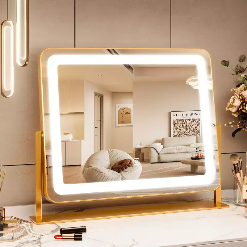 19.6x15.7 Gold Round Vanity Mirror C, 360 Rotation for Bedroom/Dressing Table