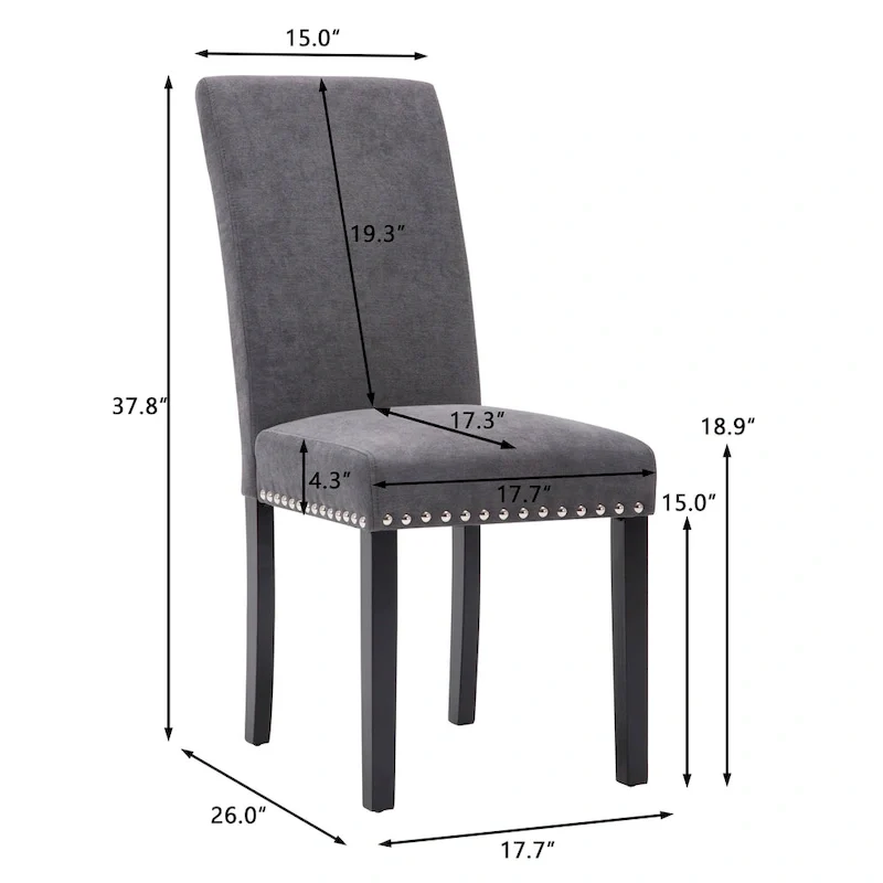 Fabric Upholstered Nailhead Trim Parsons Dining Chairs Terry Cloth Set of 2