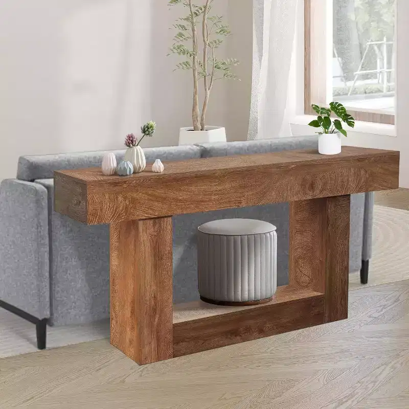 63 Inch Farmhouse Console Table for Entryway, Slim Wood Sofa Table Behind Couch with Storage, Rustic Hallway Furniture for Foyer, Entrance