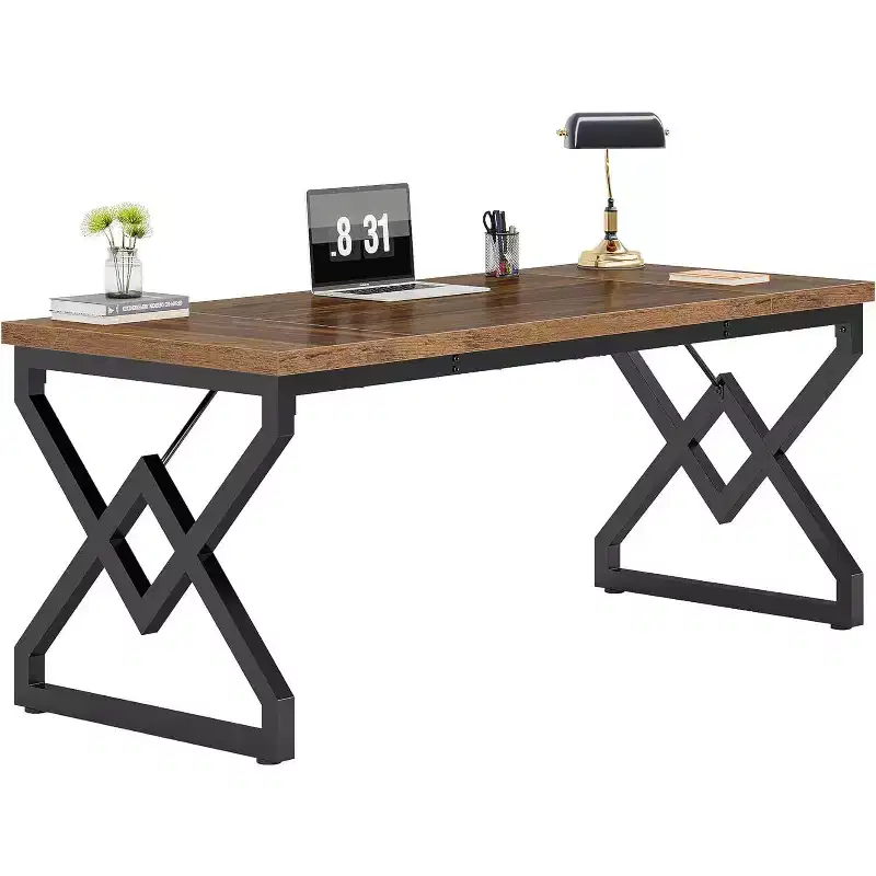 Lantine 62.99 Inch Executive Desk, Large Office Computer Desk with Extra Thick Wooden Tabletop and Metal Frame