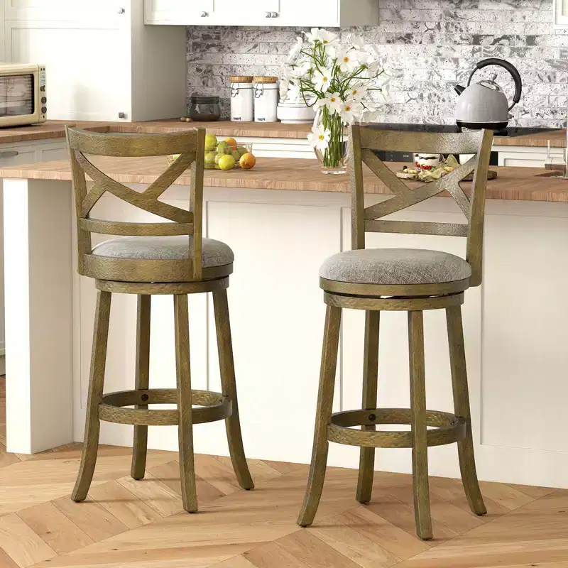 Costway Swivel Bar Stools Set of 2/4 Bar Height Chairs with Hollow Back Soft-padded Seat Grey