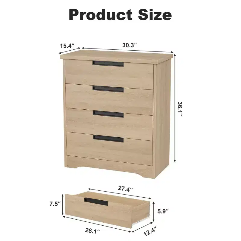 COZONY 4-Drawer Modern Dresser with Recessed Handles, Wooden Storage Cabinet for Bedroom Living Room Nursery