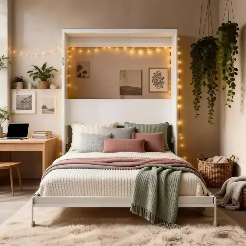 GDFStudio Winslow Modern Wood Murphy Bed with Integrated Desk and Automatic Legs