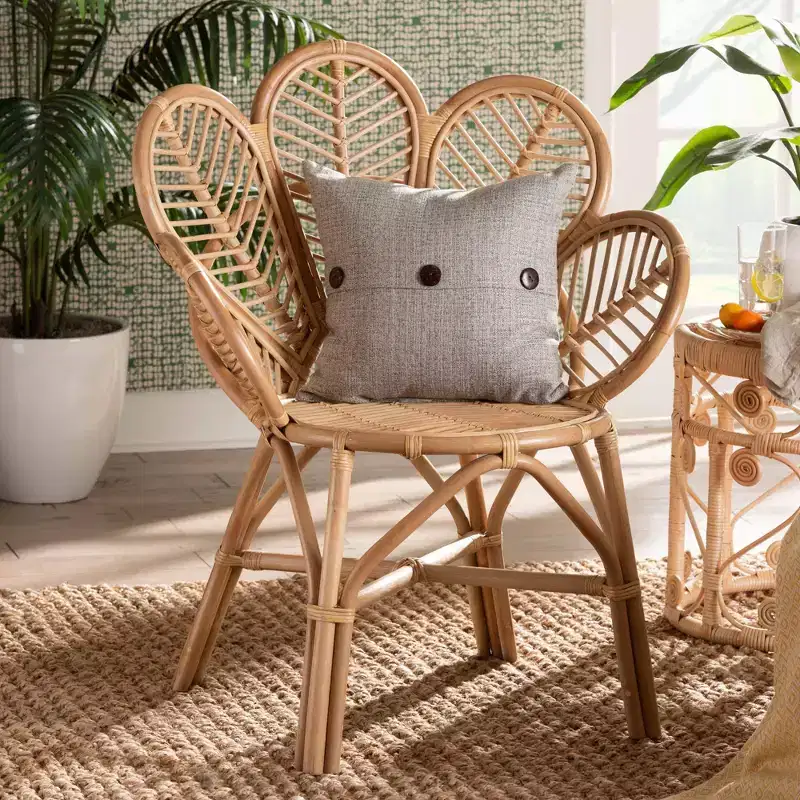 Eliava Natural Rattan Flower Accent Chair Natural Brown: Indoor Wicker, No Assembly Required