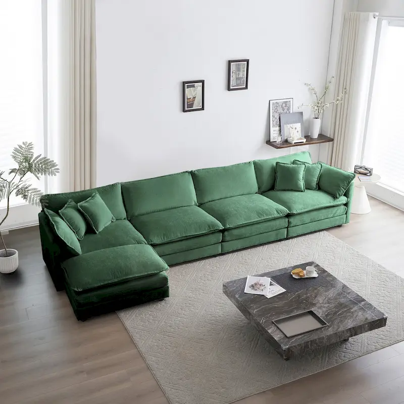 U Shaped Couch 5 Seater Convertible Sectional Couch with 1 Ottoman