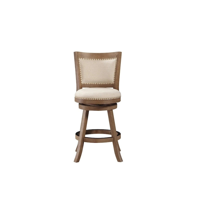 High Back Swivel Counter Stool with Linen Cushion and Wood Frame